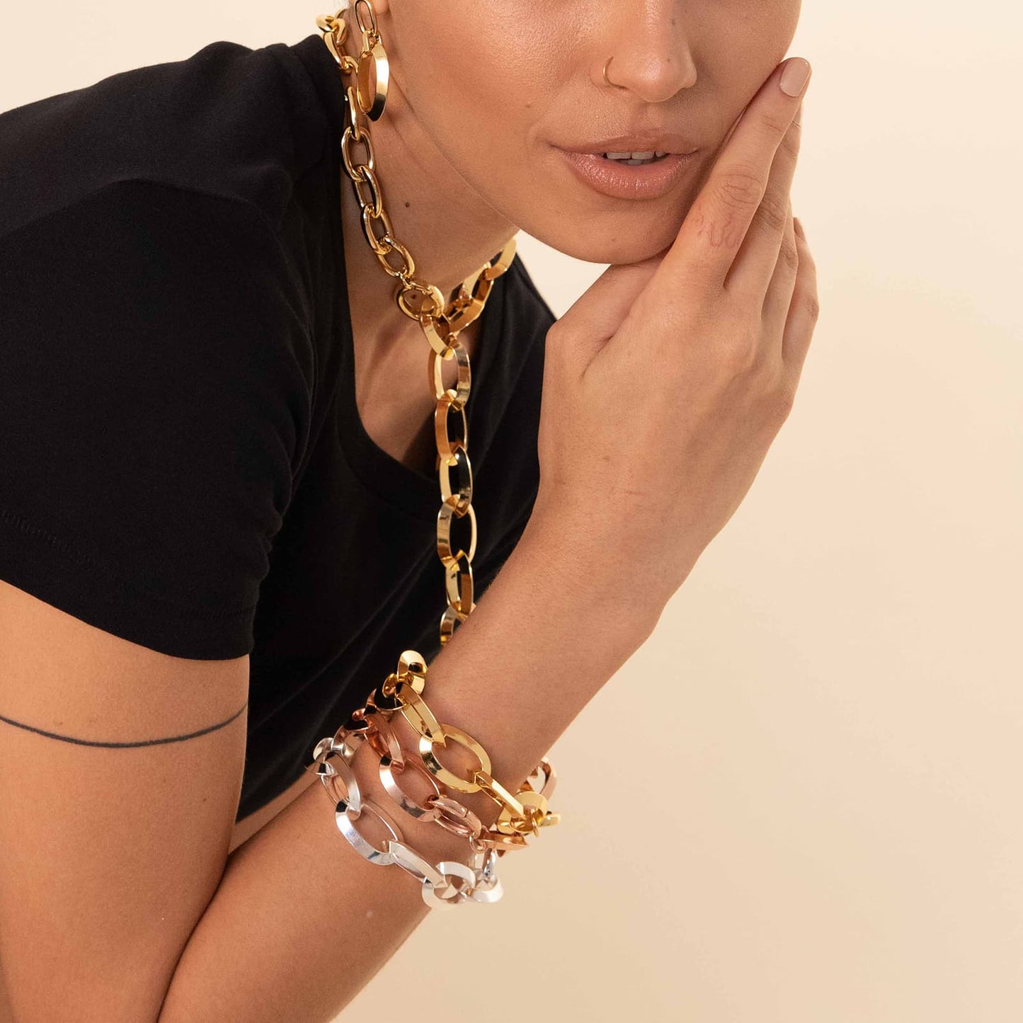 Bracciale Unoaerre Maxi Maglie Triangoli Dorato 2142