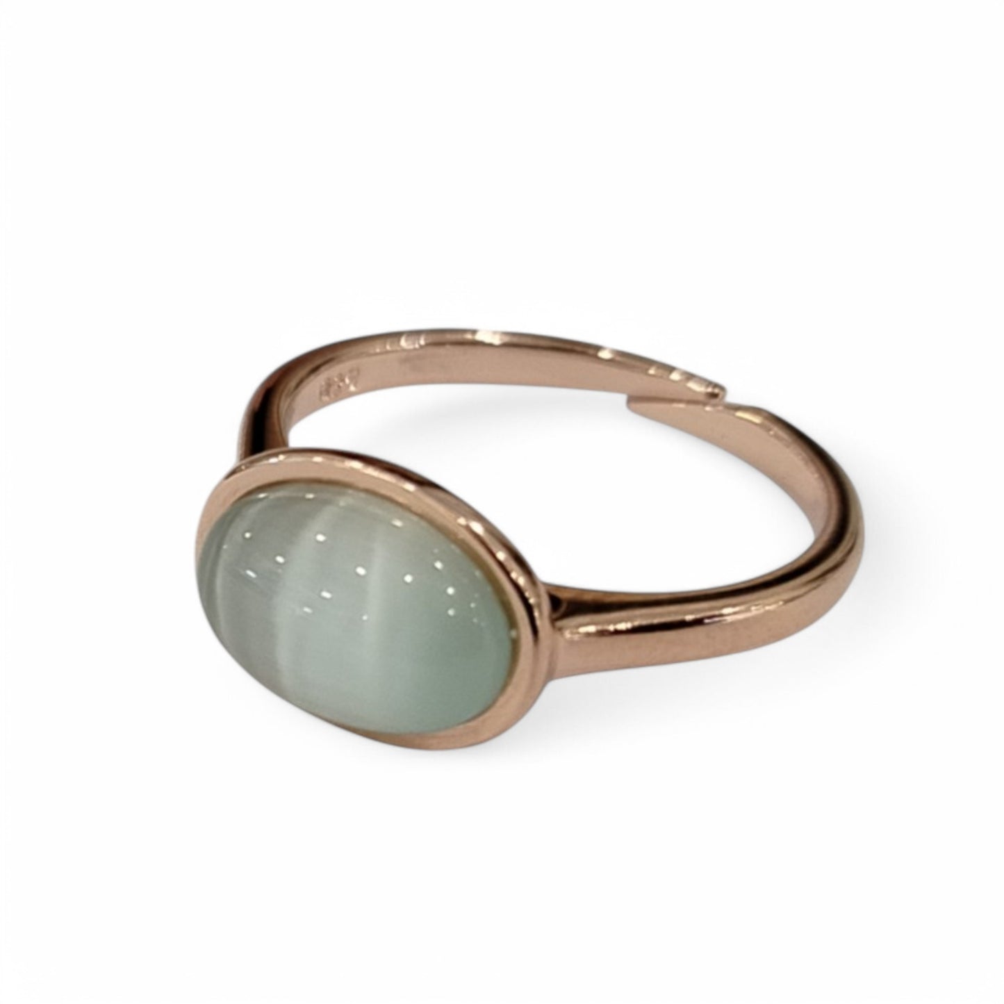 Anello Madì in argento rosa con pietra cabochon verde acqua – 3922815