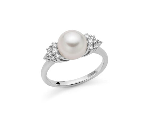 Anello Miluna con Perle Akoya e Brillanti - Oro Bianco 18kt - PLI1711