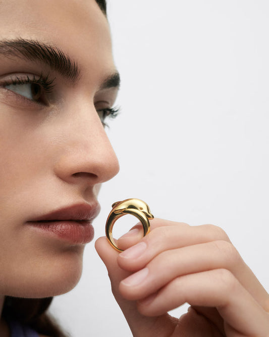 Anello PDPAOLA Dolphin in Argento Riciclato Placcato Oro | Cod. AN01-D50-08