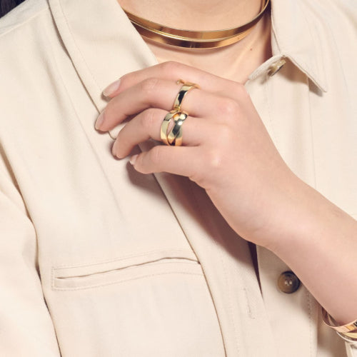 Anello UNOAERRE Doppio in Bronzo Dorato | Collezione Lux 2420