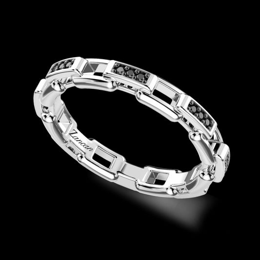 Anello a Fascia Zancan in Argento 925 con Spinelli Neri ESA095