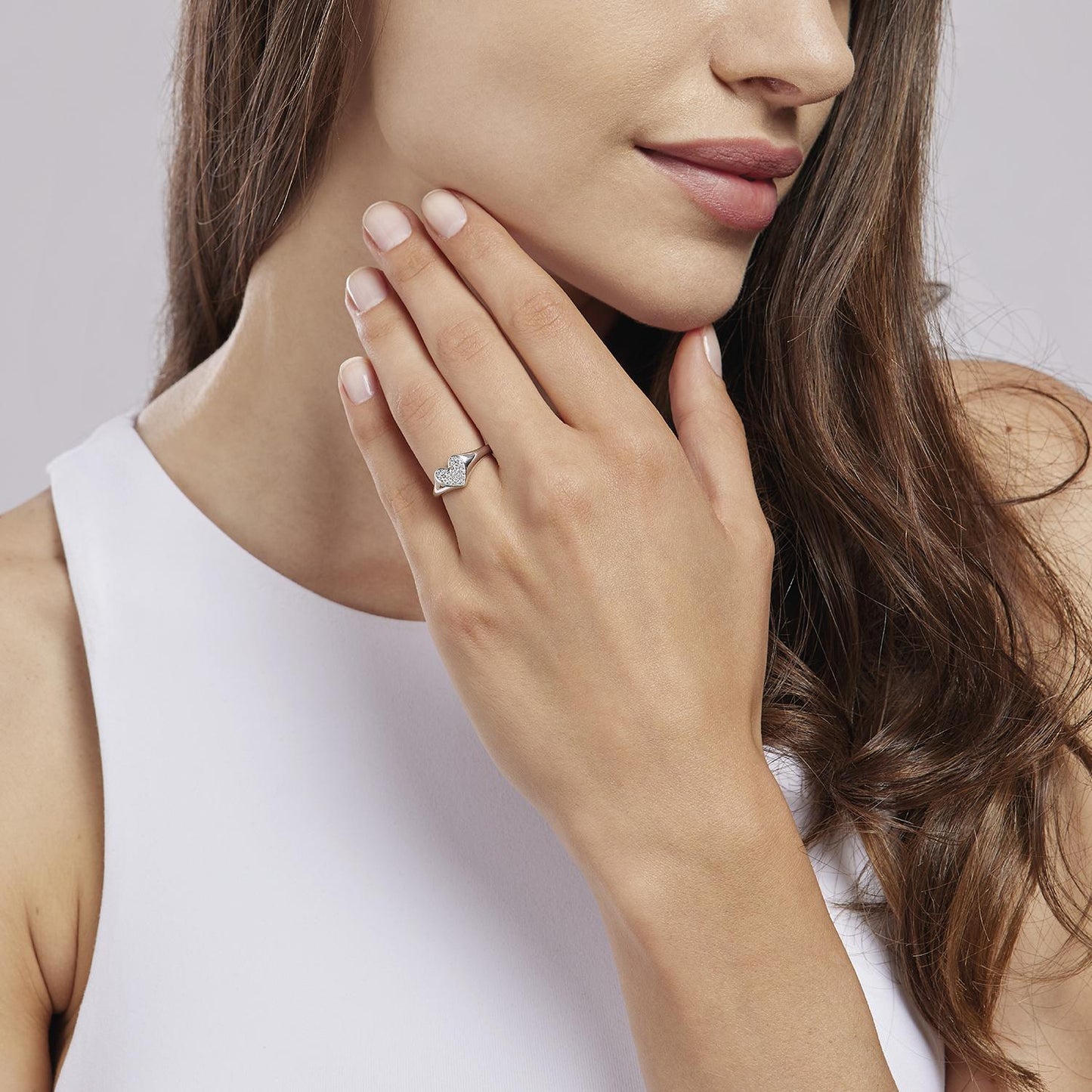 Anello chevalier regolabile cuore e pavé di zirconi MABINA CHEVALIER - Codice 523205