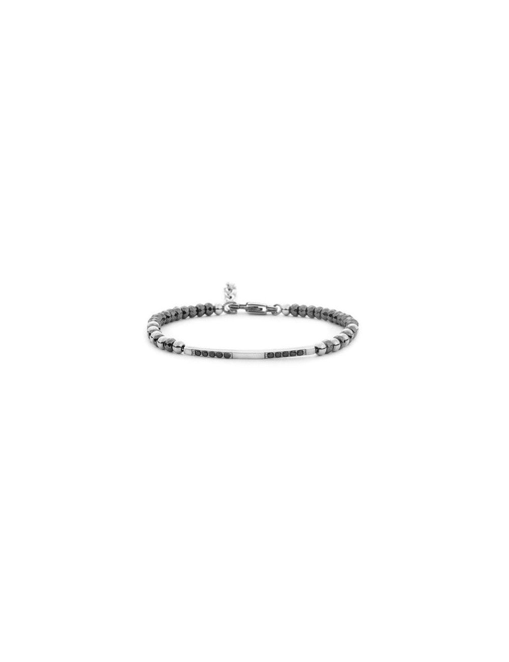 Bracciale Uomo 4US Cesare Paciotti Steel - Pietre Nere e Cilindro - 4UBR7814