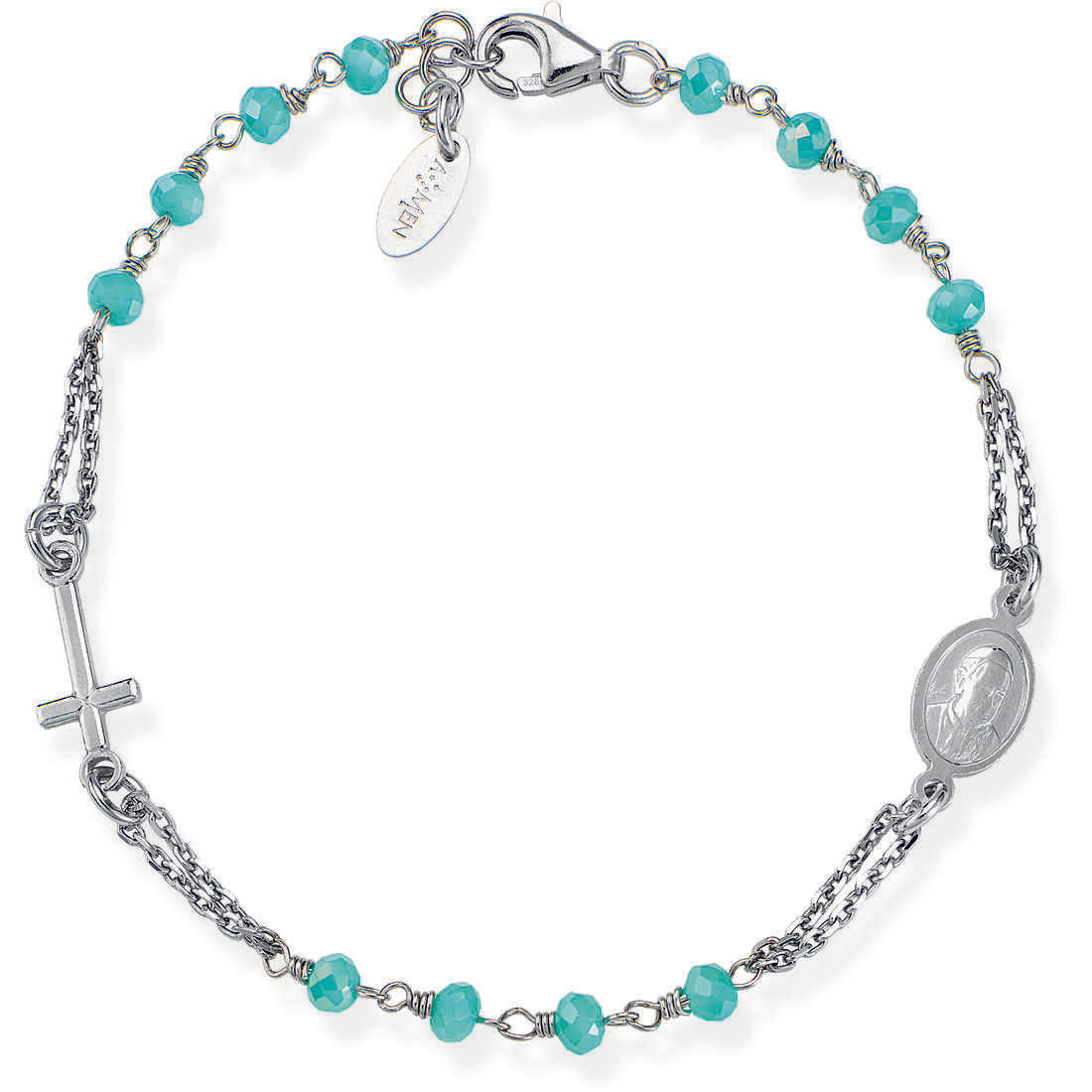 Bracciale Charms Fissi Donna Argento 925 Amen Rosari BROBT3 - Cristalli Verde Acqua