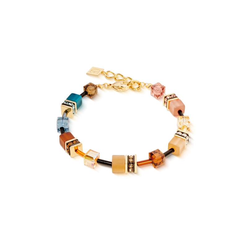 Bracciale Coeur de Lion GeoCUBE® in acciaio oro rosa con cubi bianchi, grigio seta e cristalli - Alfano Gioielli