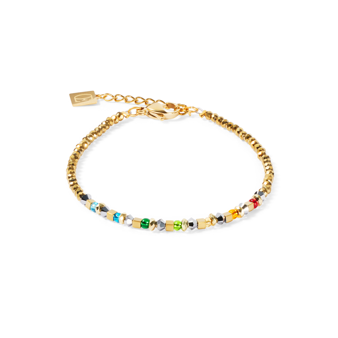 Bracciale Coeur de Lion GeoCUBE® in acciaio placcato oro giallo con cubi multicolore Rainbow - Alfano Gioielli