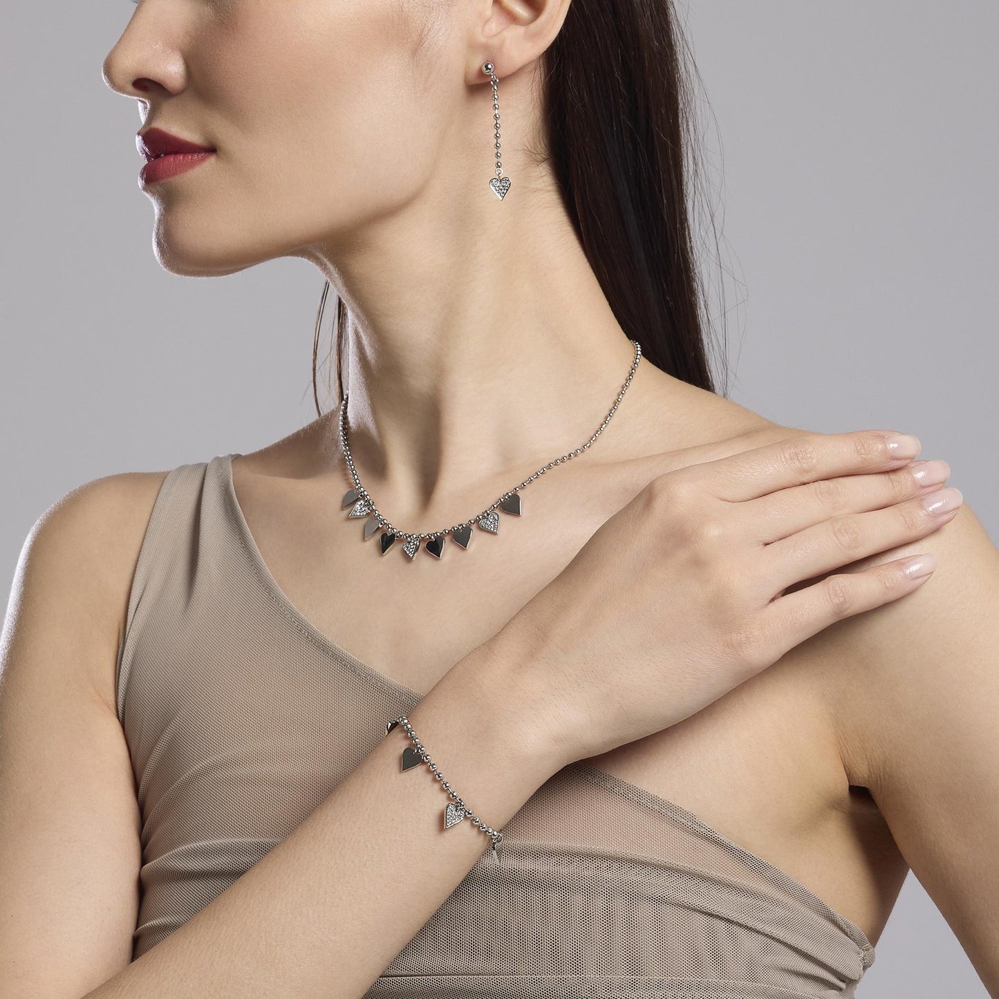 Bracciale Donna Kidult Style 18 con Cuori e Cristalli in Acciaio - 831055