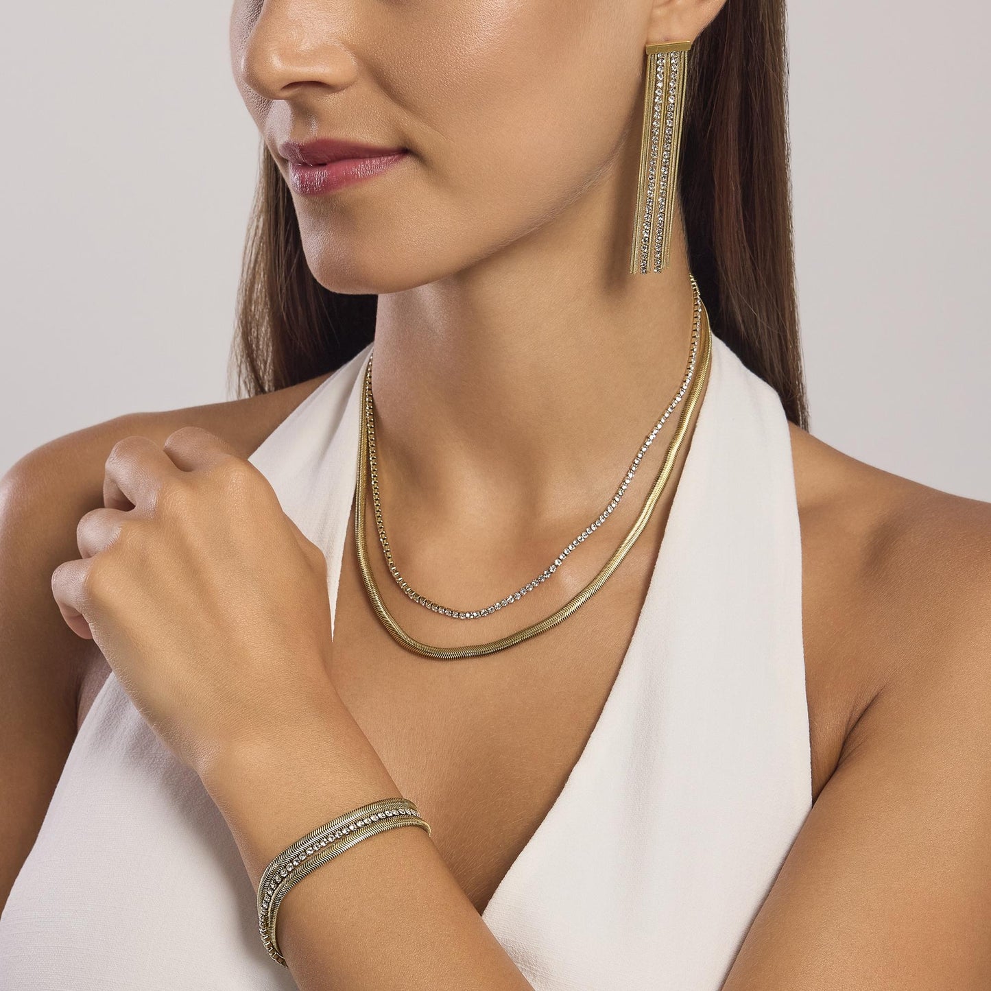 Bracciale Dorato Regolabile con Doppia Catena Snake e Tennis | Cod. 831013 4