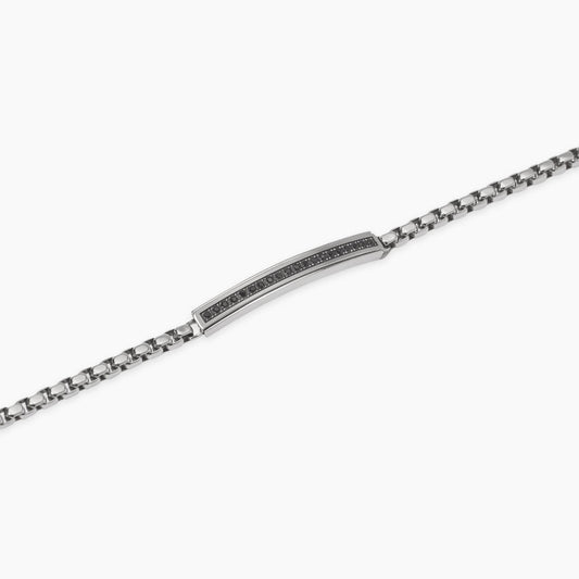 Bracciale Kidult in acciaio silver con pietre naturali di agata nera alternate lungo la catena - Alfano Gioielli Gioielleria Palermo.