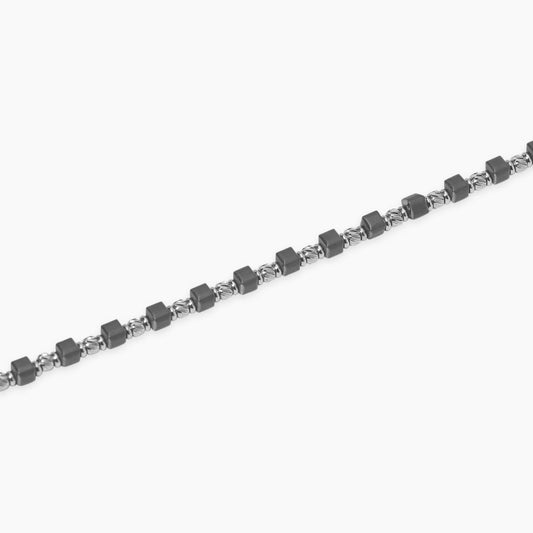 Bracciale Kidult in acciaio silver con pietre naturali di agata blu alternate lungo la catena - Alfano Gioielli Gioielleria Palermo.