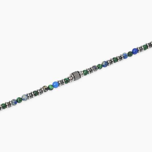 Bracciale Kidult in acciaio silver con pietre naturali di agata verde alternate lungo la catena - Alfano Gioielli Gioielleria Palermo.