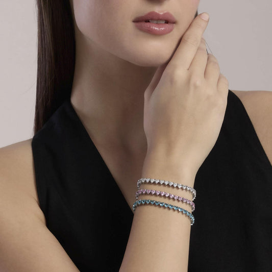 Bracciale Kidult in acciaio silver con pietre naturali di quarzo rosa e ciondolo centrale a forma di cuore - Alfano Gioielli Gioielleria Palermo.