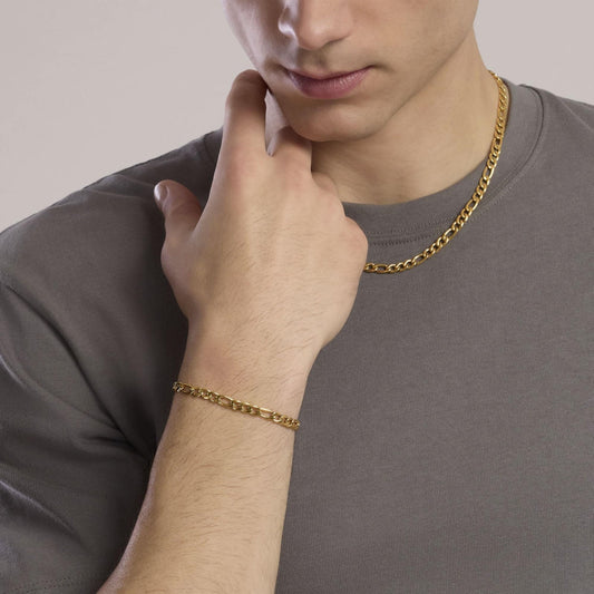 Bracciale a catenina Kidult in acciaio oro giallo con pietre naturali di agata verde alternate - Alfano Gioielli Gioielleria Palermo.