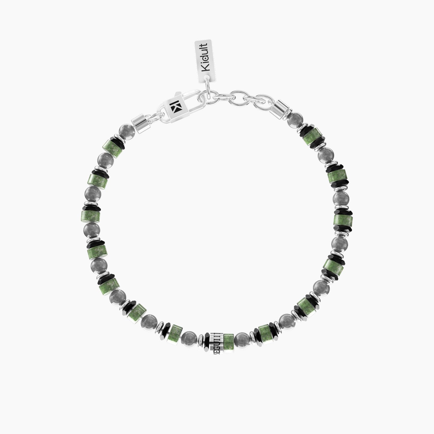 Bracciale rigido da uomo Kidult in acciaio satinato con scritta smaltata nera 'Segui i tuoi sogni' - Alfano Gioielli Gioielleria Palermo.