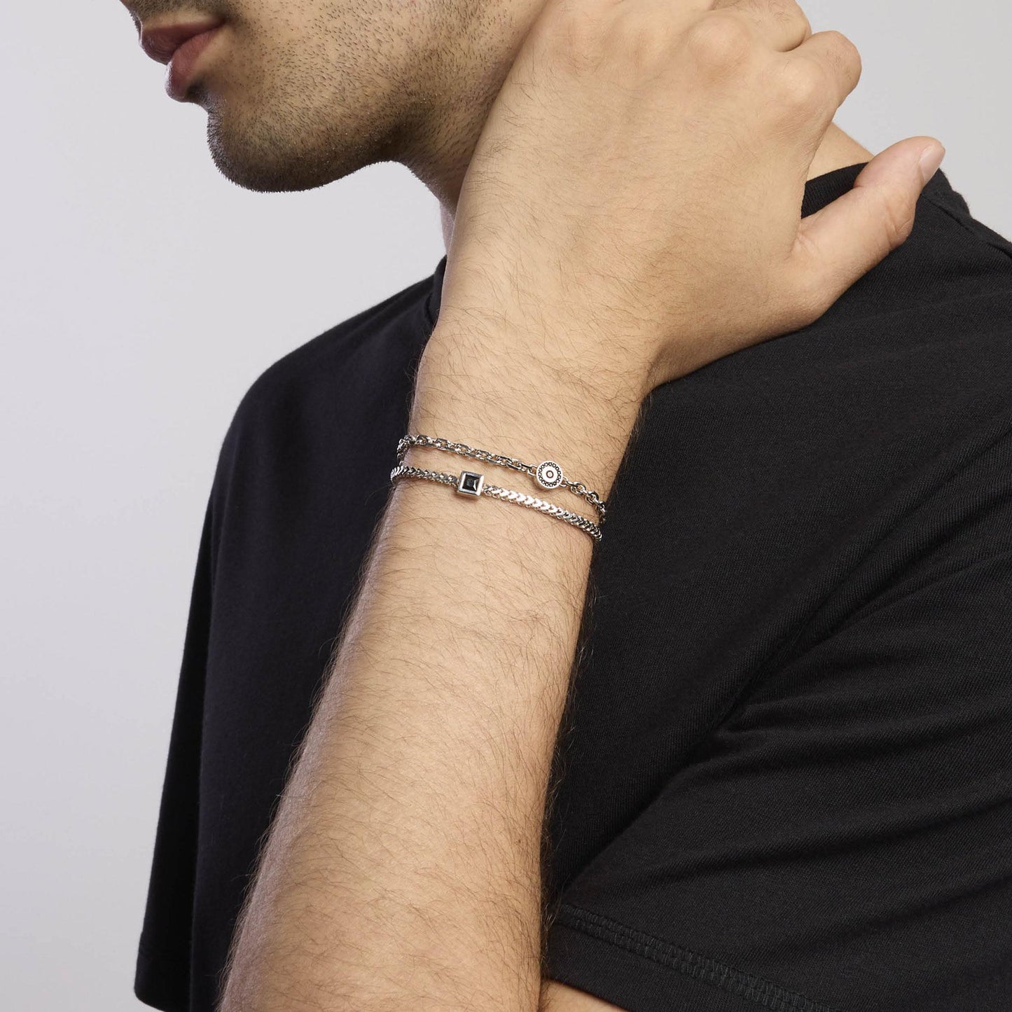 Bracciale MABINA Black Code in argento con catena franco e zircone nero - Codice 533808-20