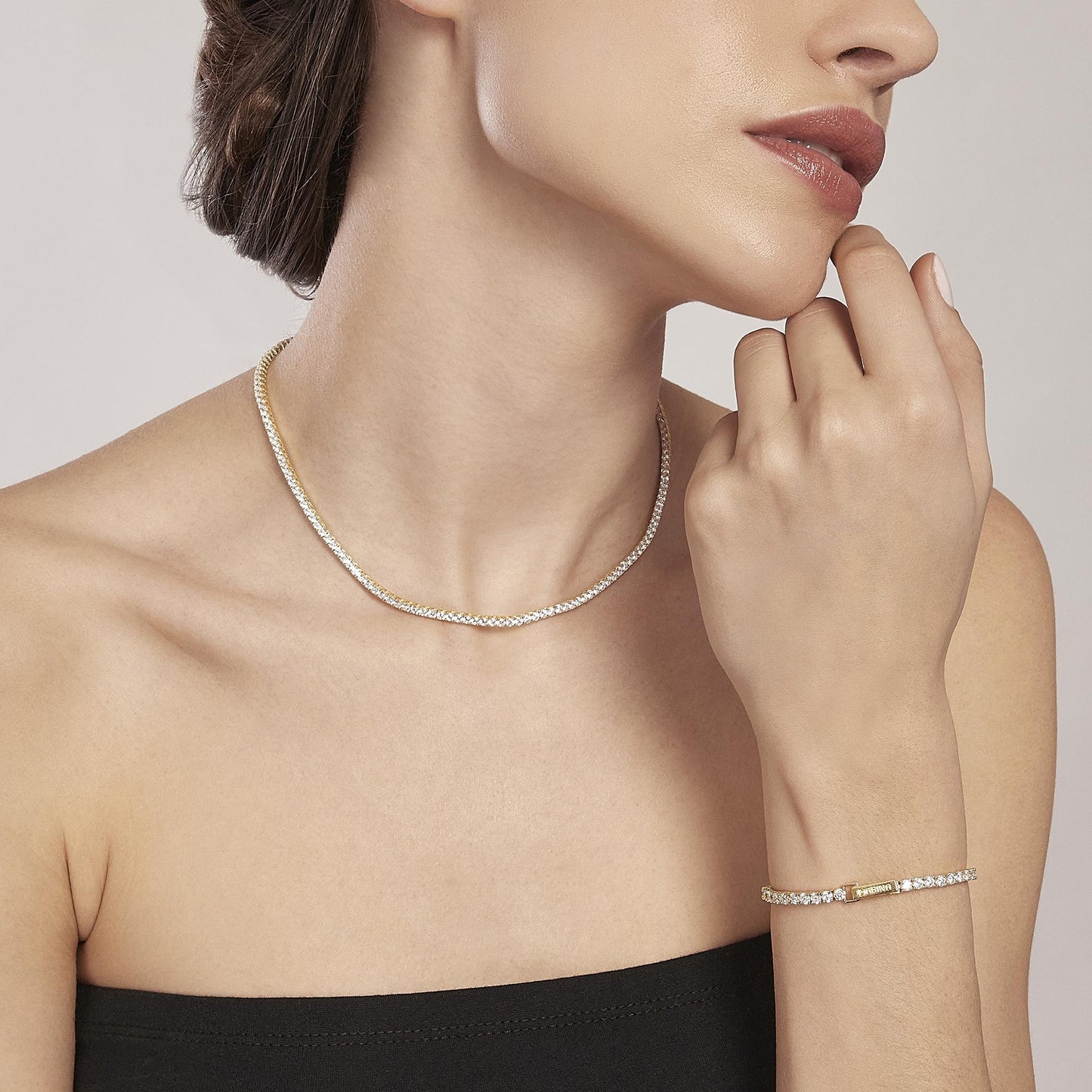 Bracciale MABINA TENNIS CLUB dorato con zirconi - Codice 533558-S