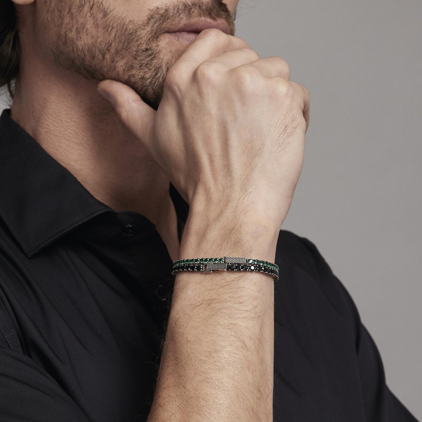 Bracciale MABINA Tennis Club Uomo in argento con smeraldi sintetici - Codice 533579-S