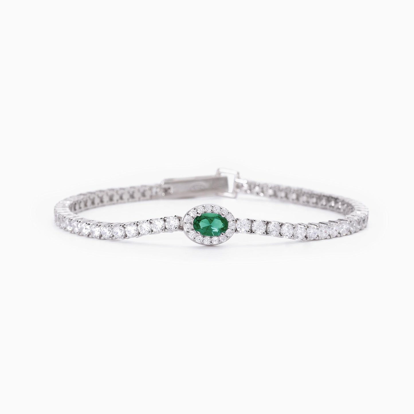 Bracciale MABINA Tennis in argento con smeraldo sintetico ovale - Codice 533742-S