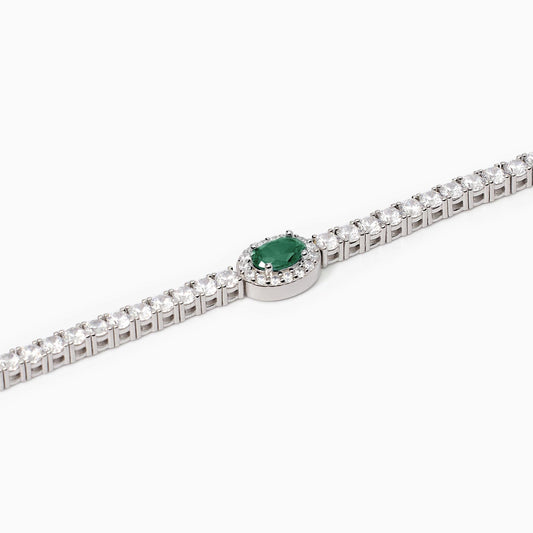 Bracciale MABINA Tennis in argento con smeraldo sintetico ovale - Codice 533742-S
