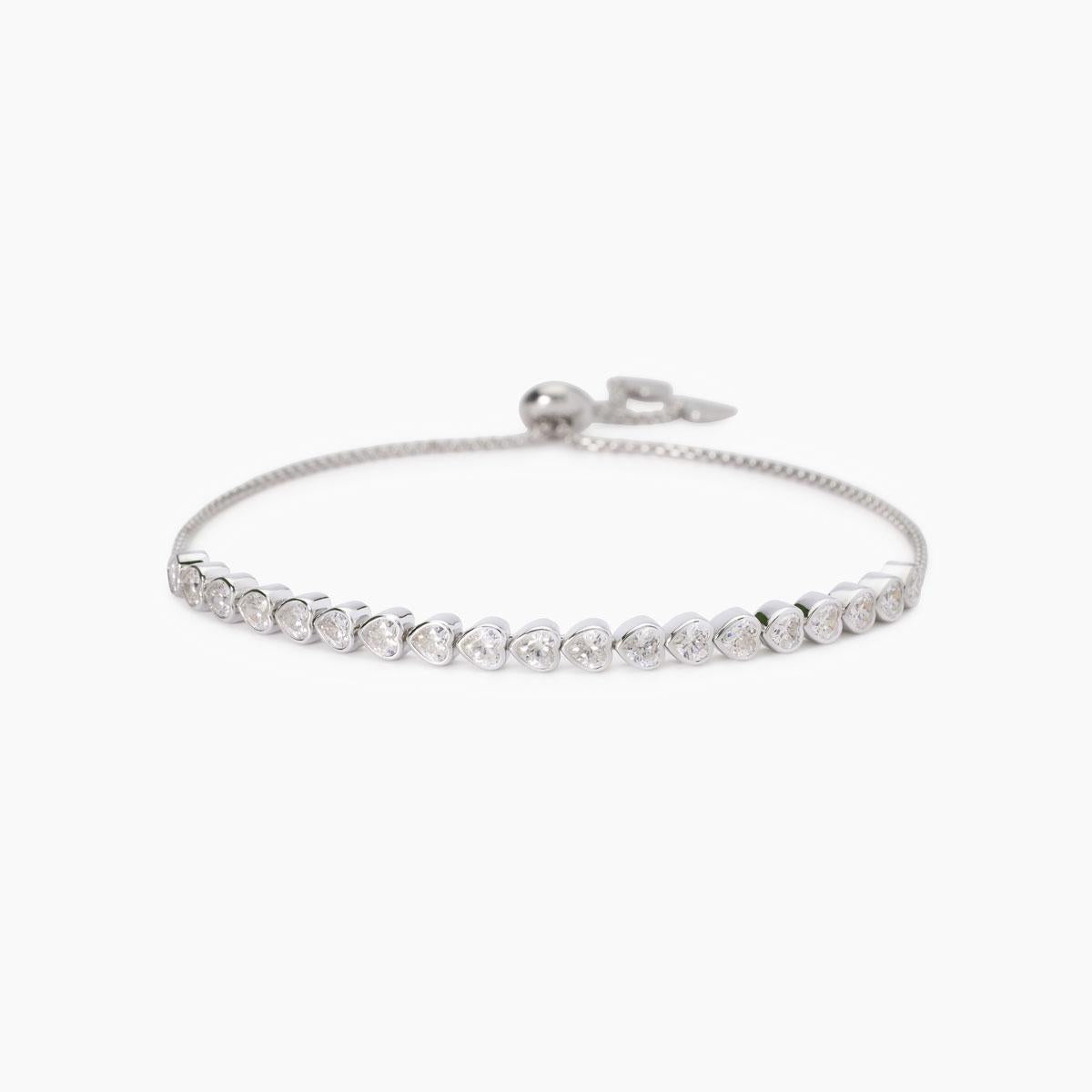 Bracciale Mabina Donna PENSIERO STUPENDO in Argento Rodiato con Tennis di Zirconi Taglio Cuore - Regolabile - Codice: 533902