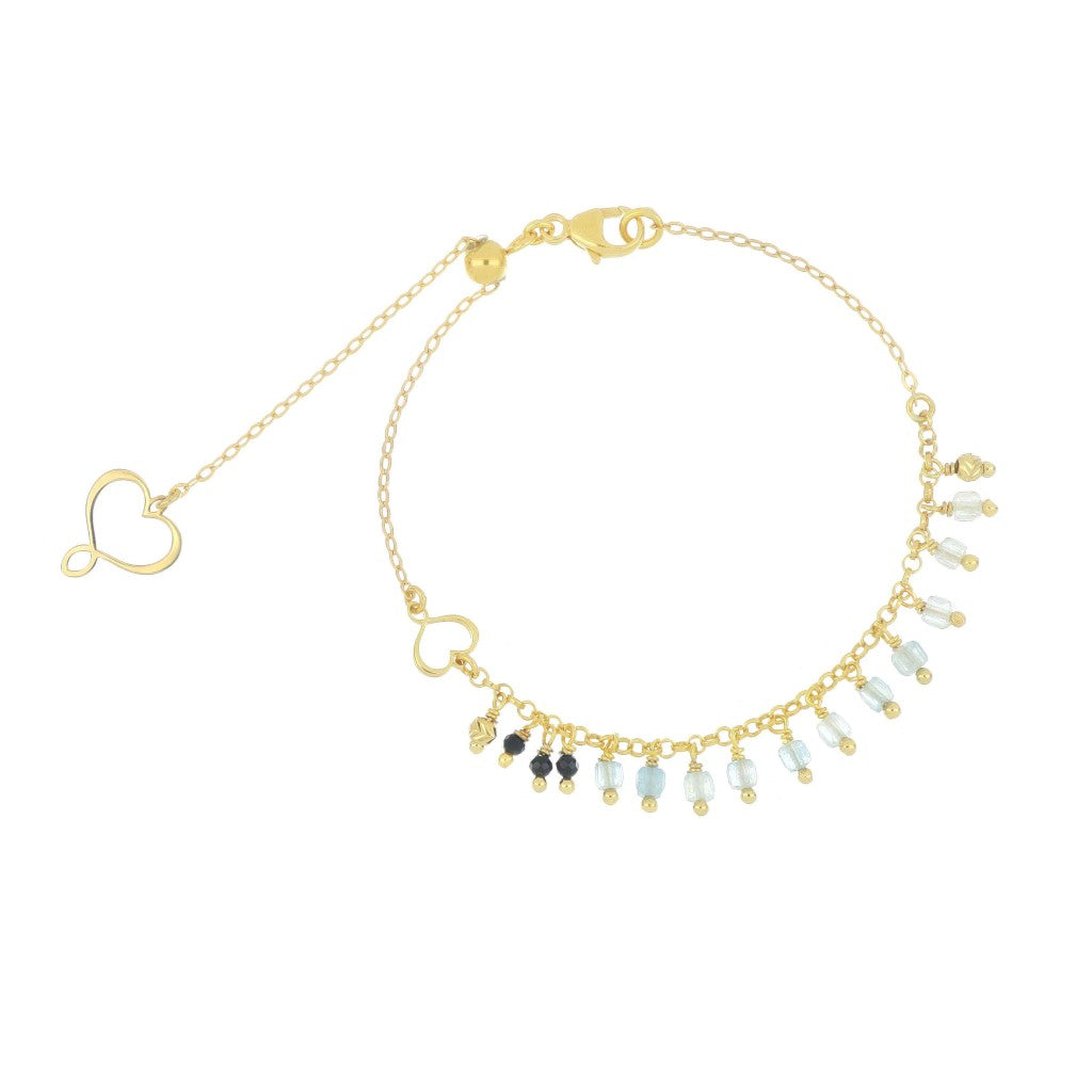 Bracciale Maman et Sophie - Frange con Spinello, Acquamarina e Cuore Dorato BPFRAAMSP