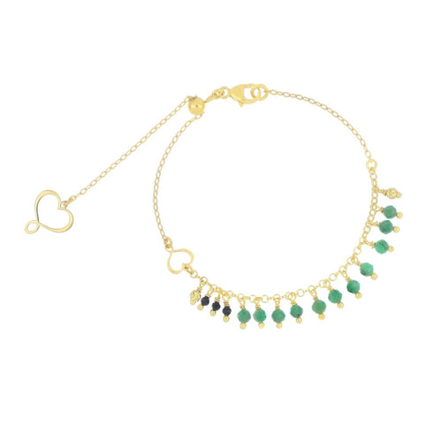 Bracciale Maman et Sophie - Frange con Spinello, Smeraldo e Cuore Dorato - BPFRASMSP