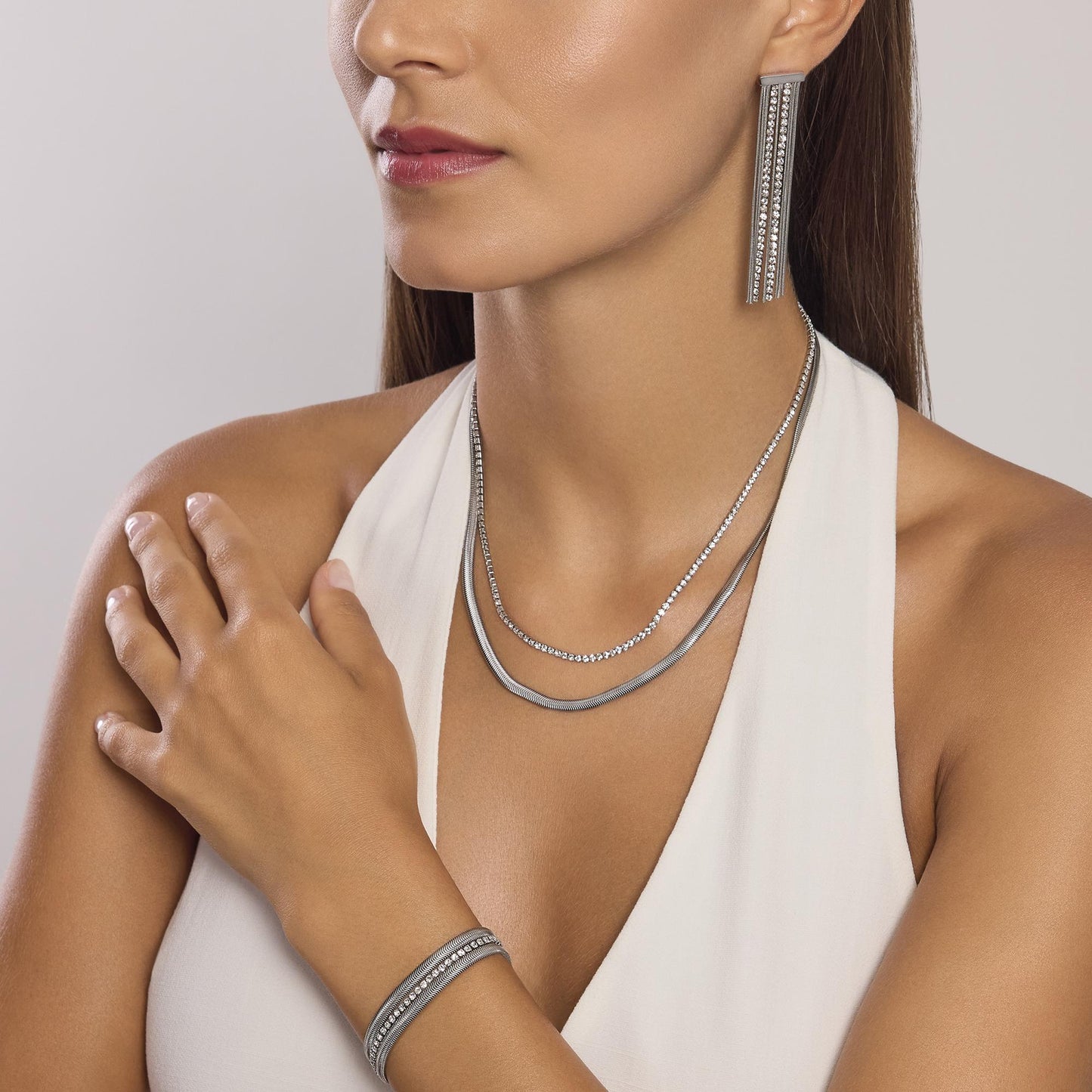 Bracciale Regolabile con Doppia Catena Snake e Tennis | Cod. 831012 4