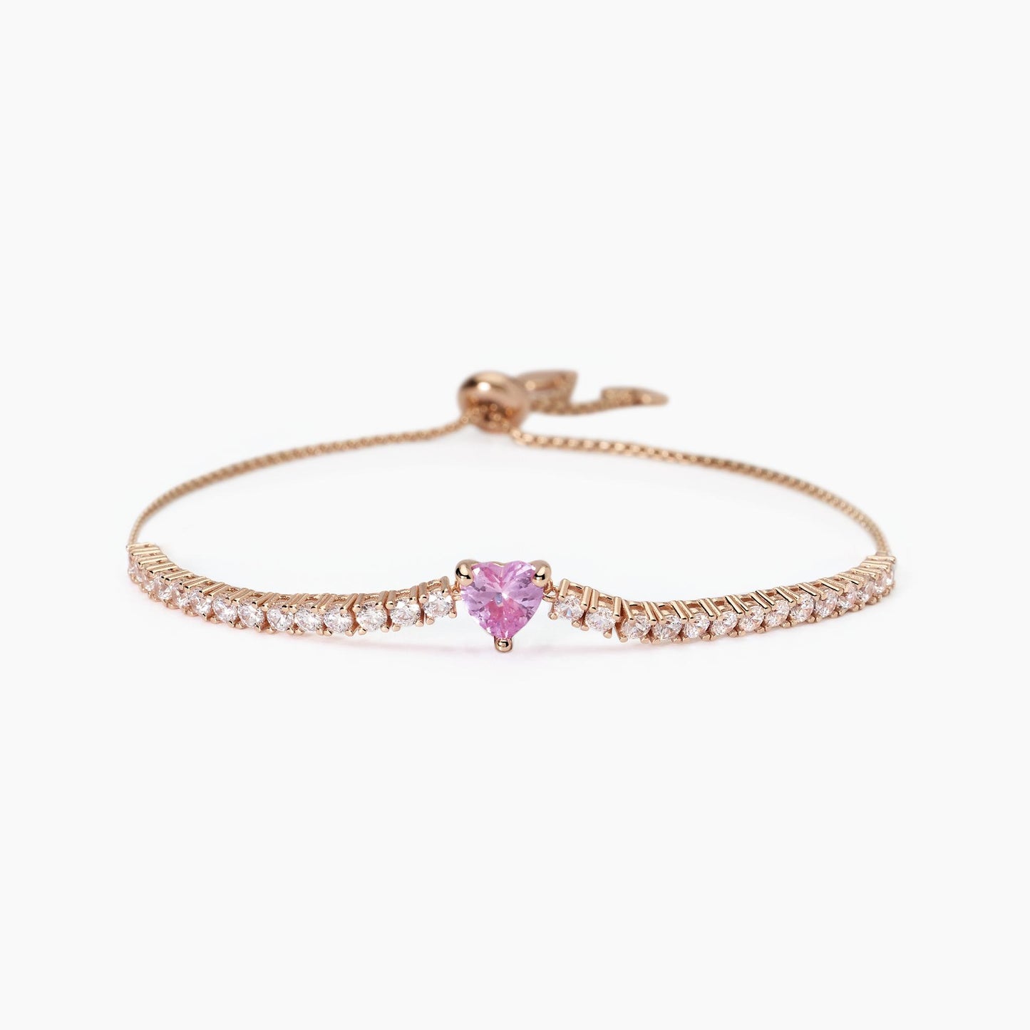 Bracciale Regolabile in Argento Placcato Oro Rosa con Tormalina Sintetica Rosa e Zirconi - Mabina Gioielli 533842