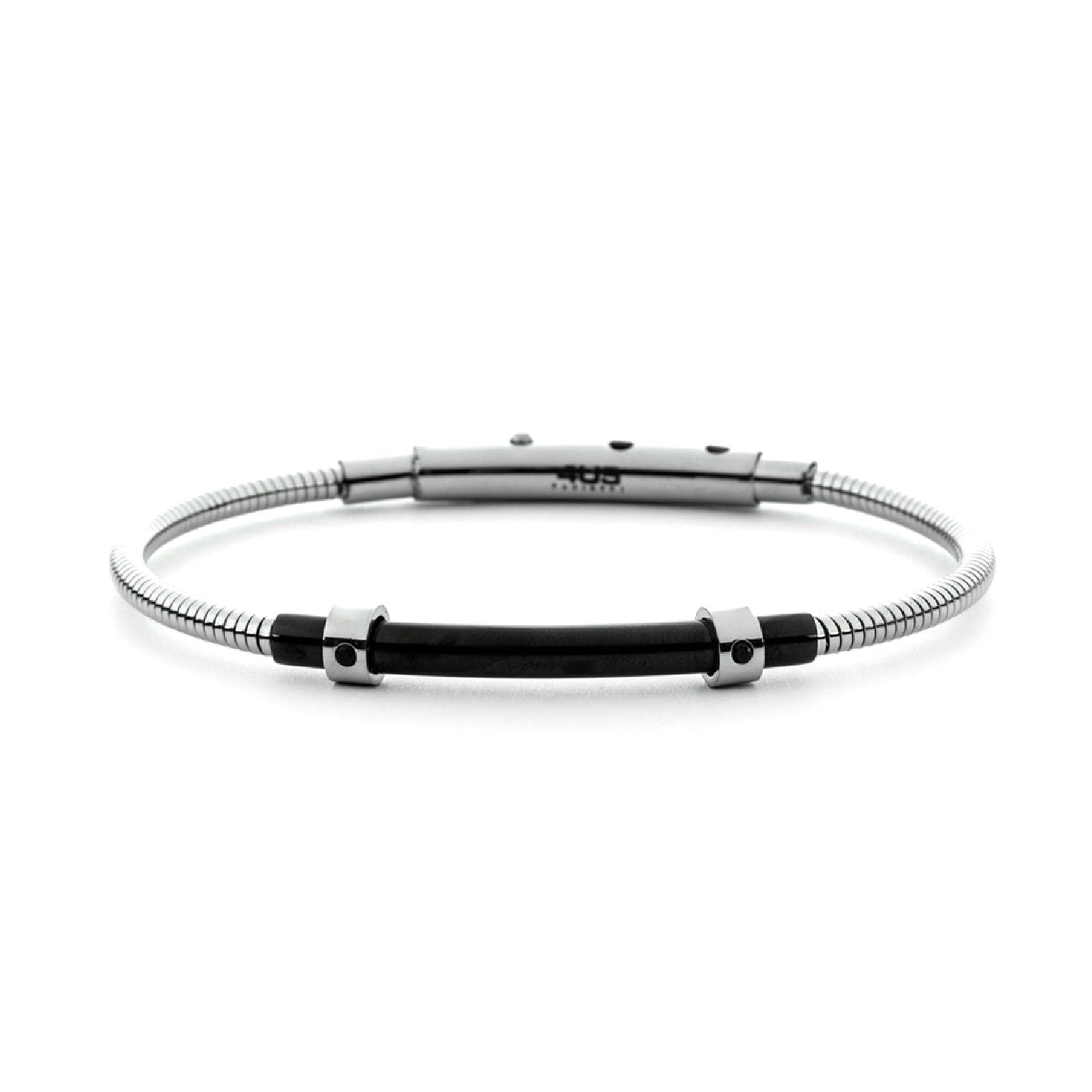 Bracciale Rigido Uomo 4US Cesare Paciotti - Acciaio con Sezione Nera e Zirconi - 4UBR7576
