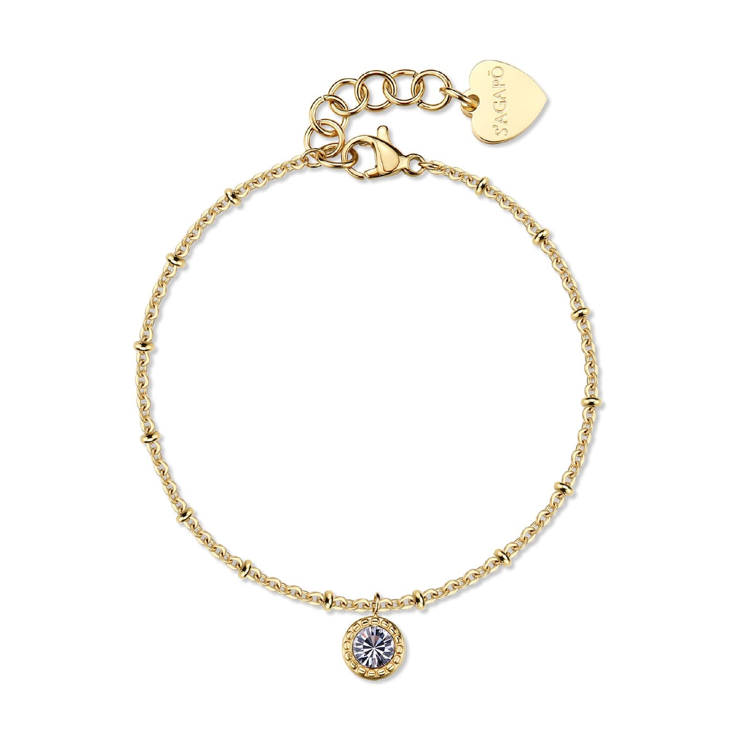 Bracciale Sagapò Donna AURORA - Bracciale in Acciaio 316L PVD Oro 14K con Cristallo Pendente - Codice: SAR63