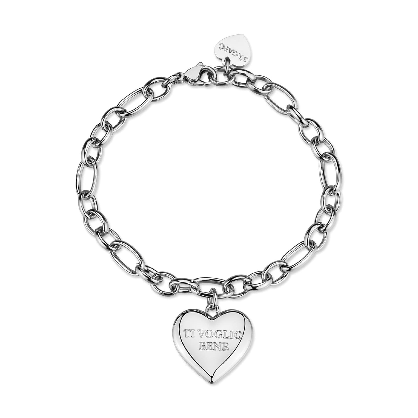 Bracciale Sagapò Donna BE MY ALWAYS - Bracciale in Acciaio 316L con Cuore Pendente Inciso - Codice: SBM94