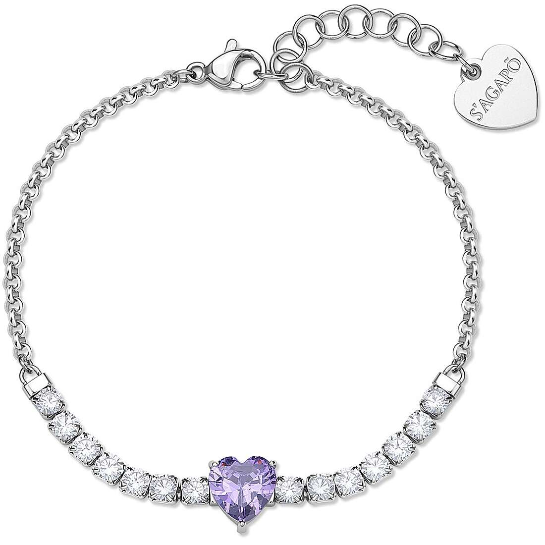 Bracciale Sagapò Donna DAZZLY - Bracciale con Cuore Ametista e Cristalli in Acciaio 316L - Codice: SDZ153