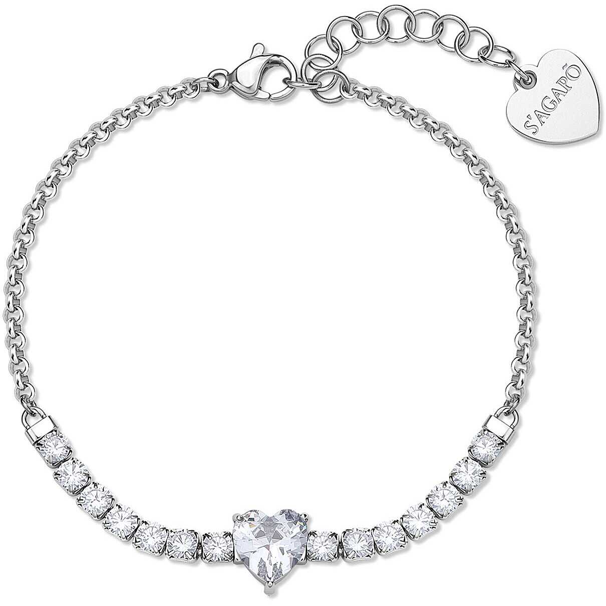Bracciale Sagapò Donna DAZZLY - Bracciale con Cuore e Zirconi in Acciaio 316L - Codice: SDZ151