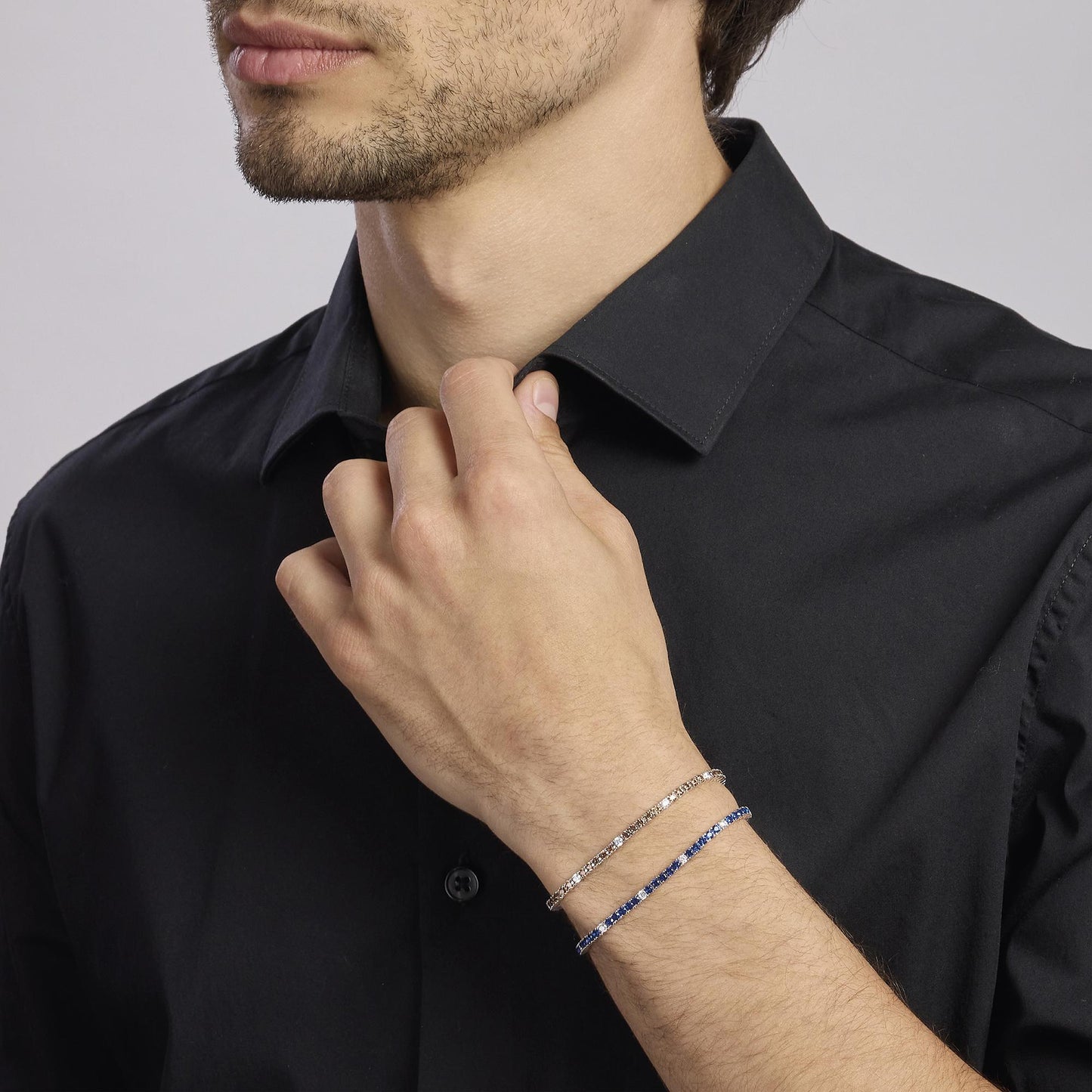 Bracciale Tennis Uomo Argento con Zirconi Bianchi e Marroni - 533700-S