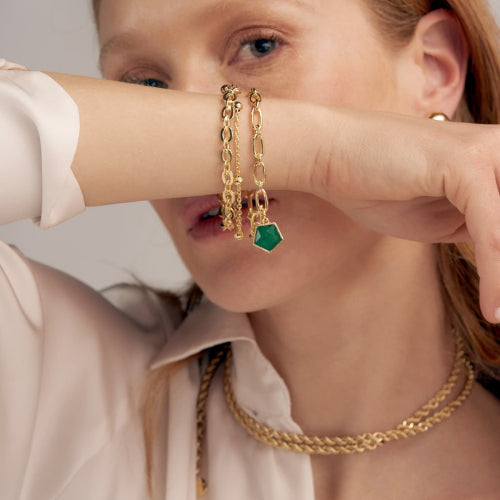 Bracciale Unoaerre Gipsy Tre Fili Dorato con Pietra Verde 2202