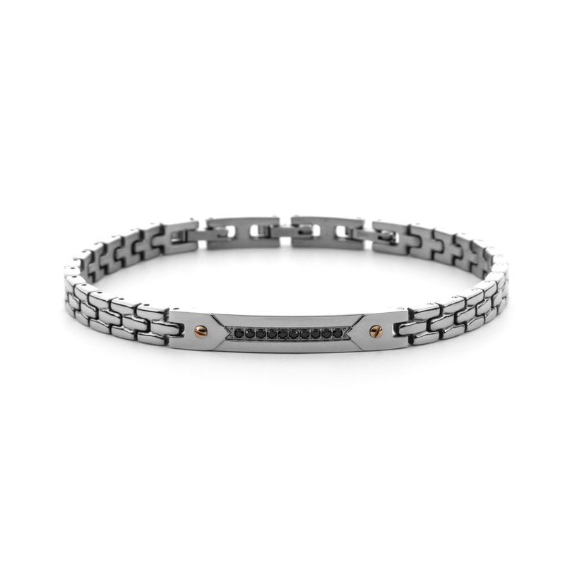 Bracciale Uomo 4US Cesare Paciotti - Acciaio con Zirconi Neri in Maglia Y 4UBR7574