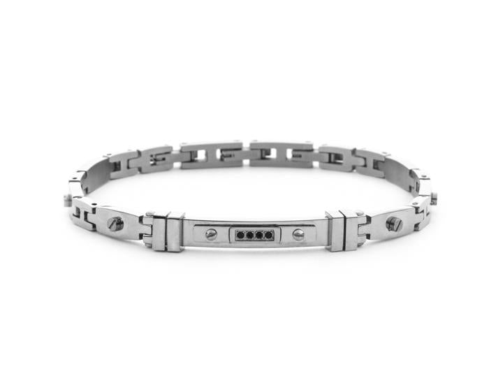 Bracciale Uomo 4US Cesare Paciotti Steel - Acciaio con Zirconi Neri - 4UBR7842