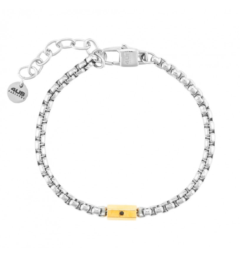 Bracciale Uomo 4US Cesare Paciotti in Acciaio con Elemento Dorato e Zircone Nero - 4UBR7017