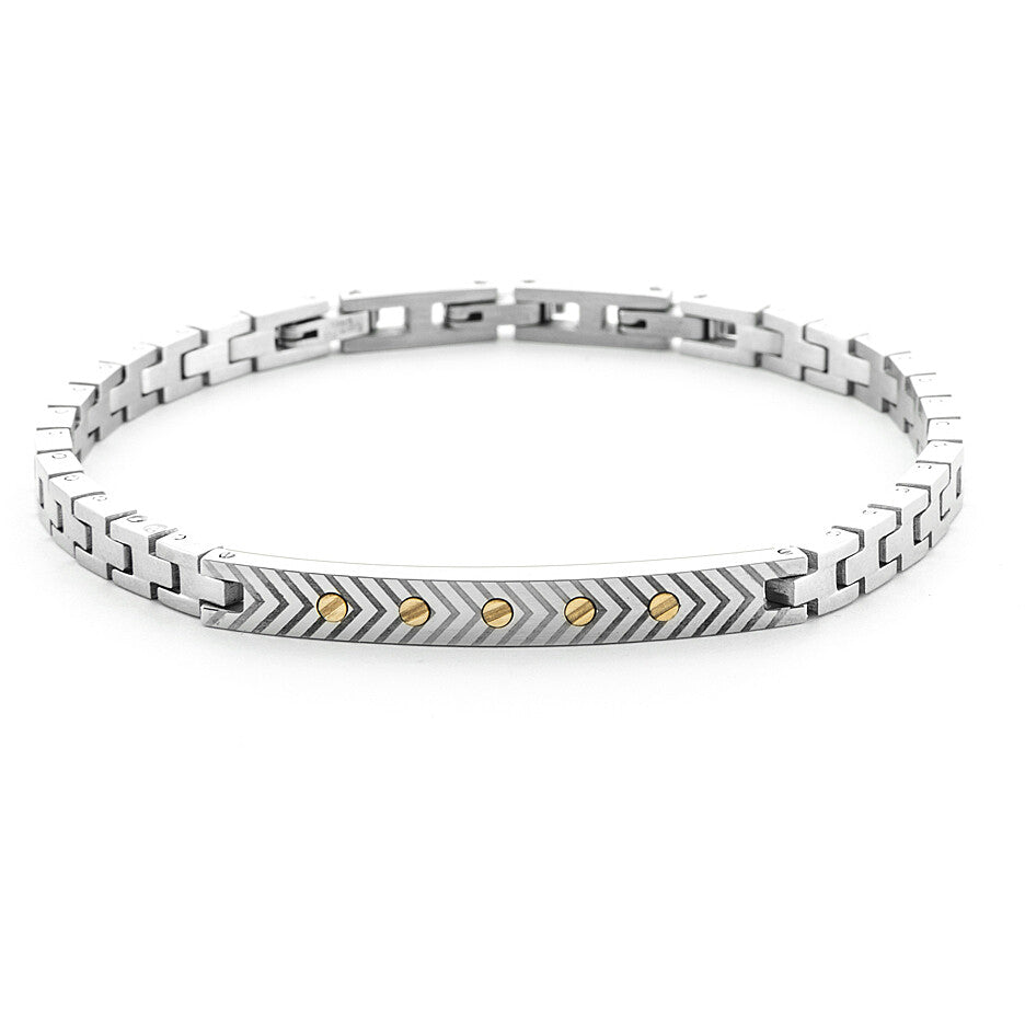 Bracciale Uomo 4US Cesare Paciotti in Acciaio e Oro 18kt con Targa - 4UBR6937