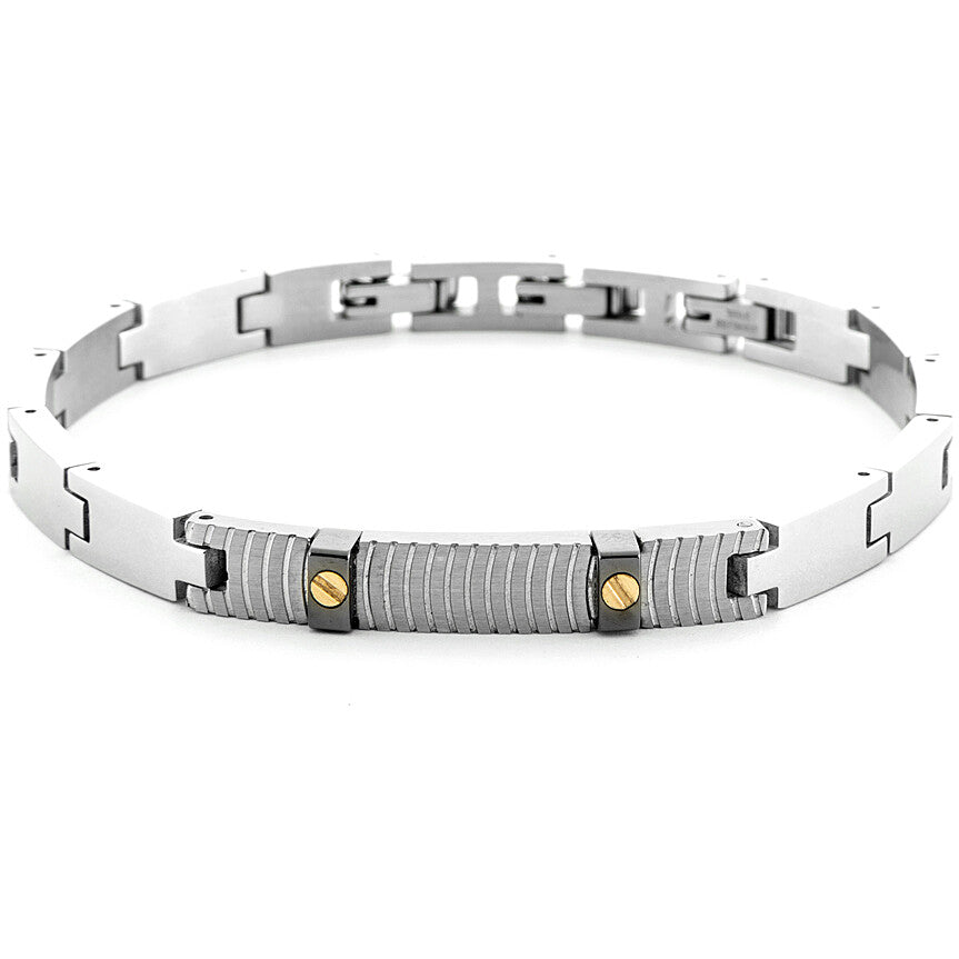 Bracciale Uomo 4US Cesare Paciotti in Acciaio e Oro 18kt con Targa - 4UBR6951