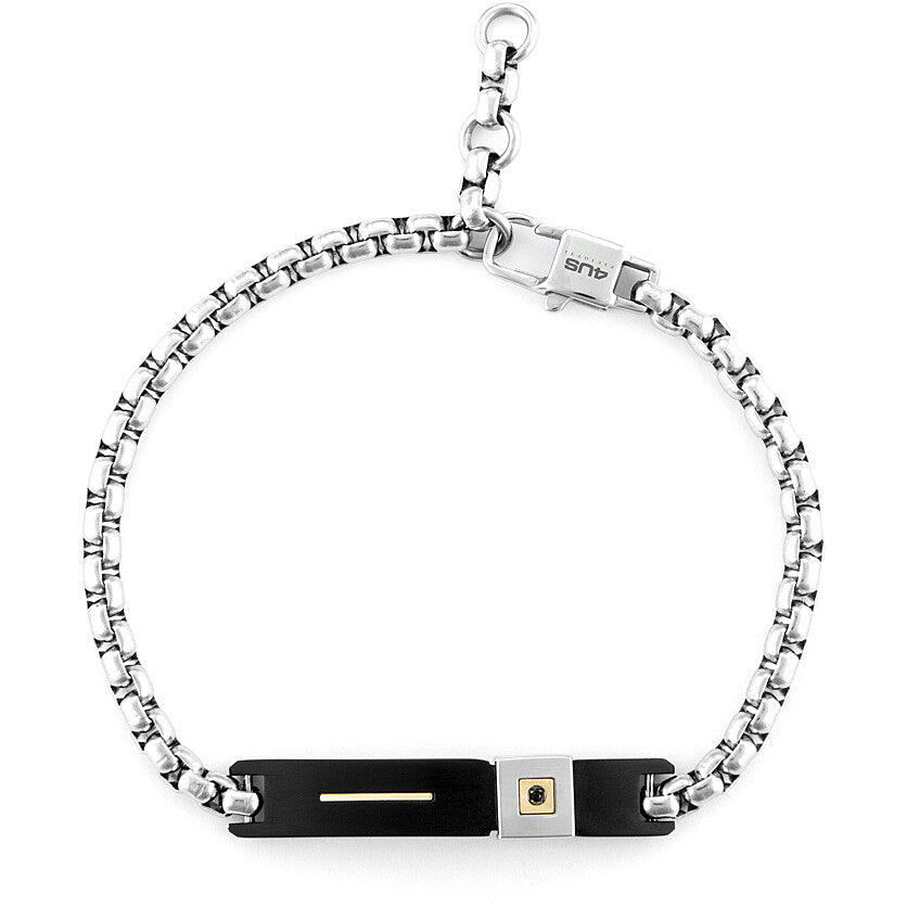 Bracciale Uomo 4US Cesare Paciotti in Acciaio e Oro 18kt con Targa e Spinelli Neri - 4UBR6947
