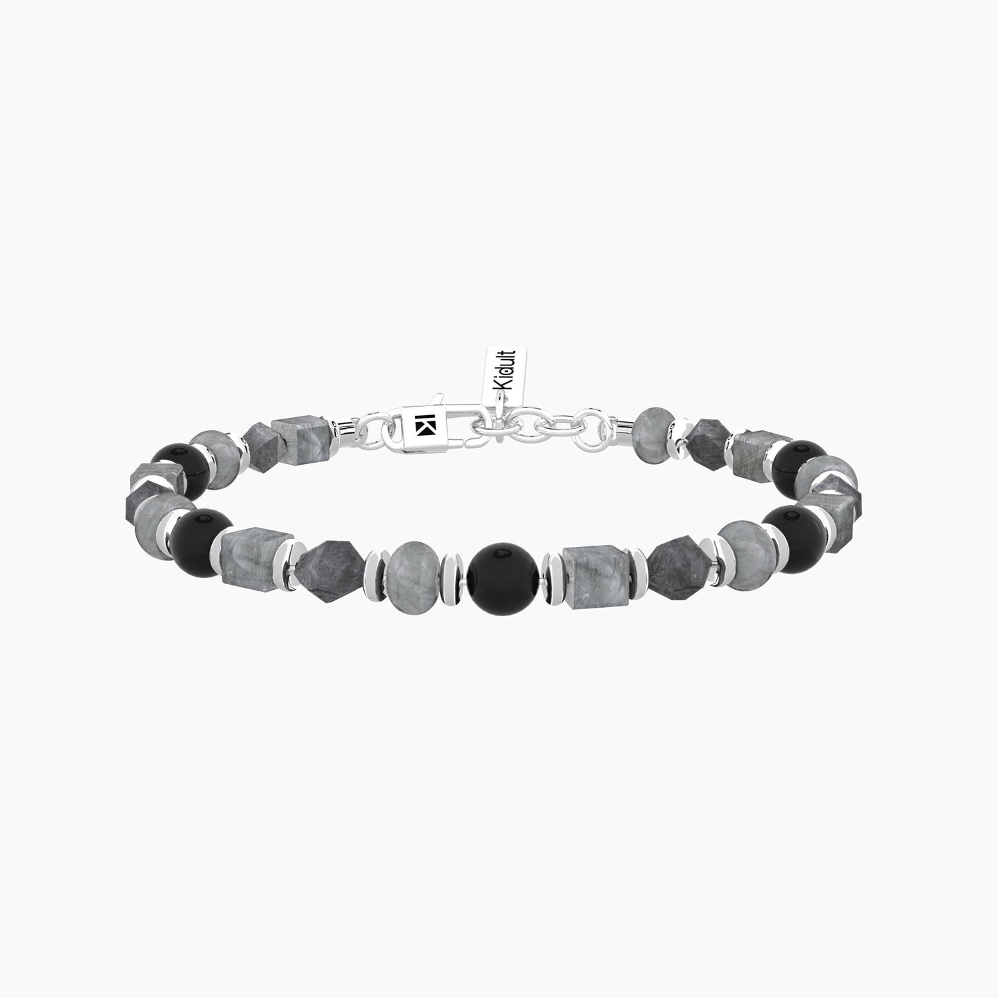 Bracciale Uomo Kidult in Acciaio con Agata Striata Nera e Grigia - 732371