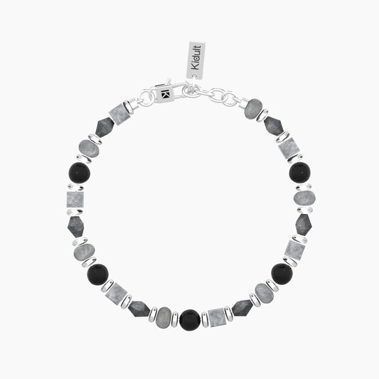Bracciale Uomo Kidult in Acciaio con Agata Striata Nera e Grigia - 732371