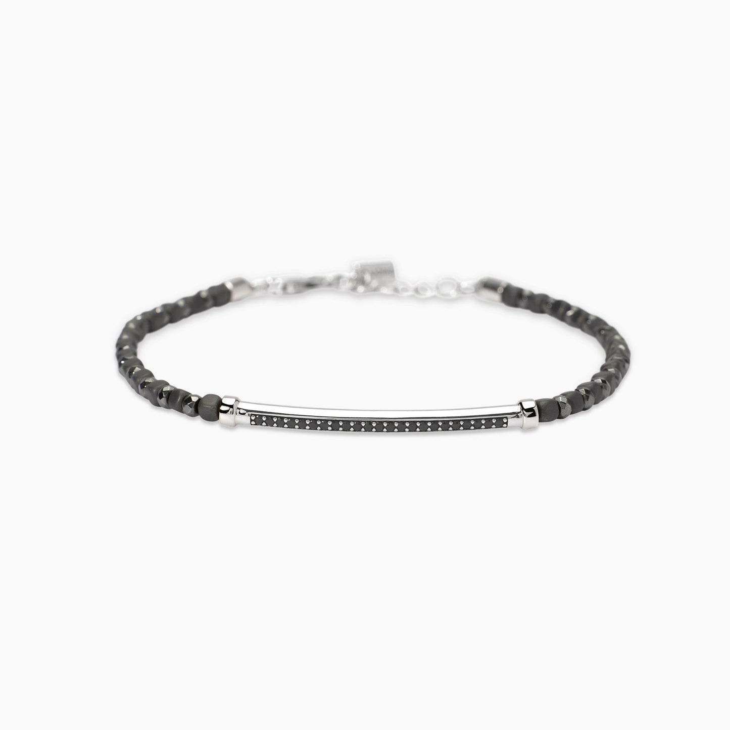 Bracciale Uomo Mabina BLACK ROCK in Argento Rodiato, Ematite Grigia e Zirconi Neri - Codice: 534090