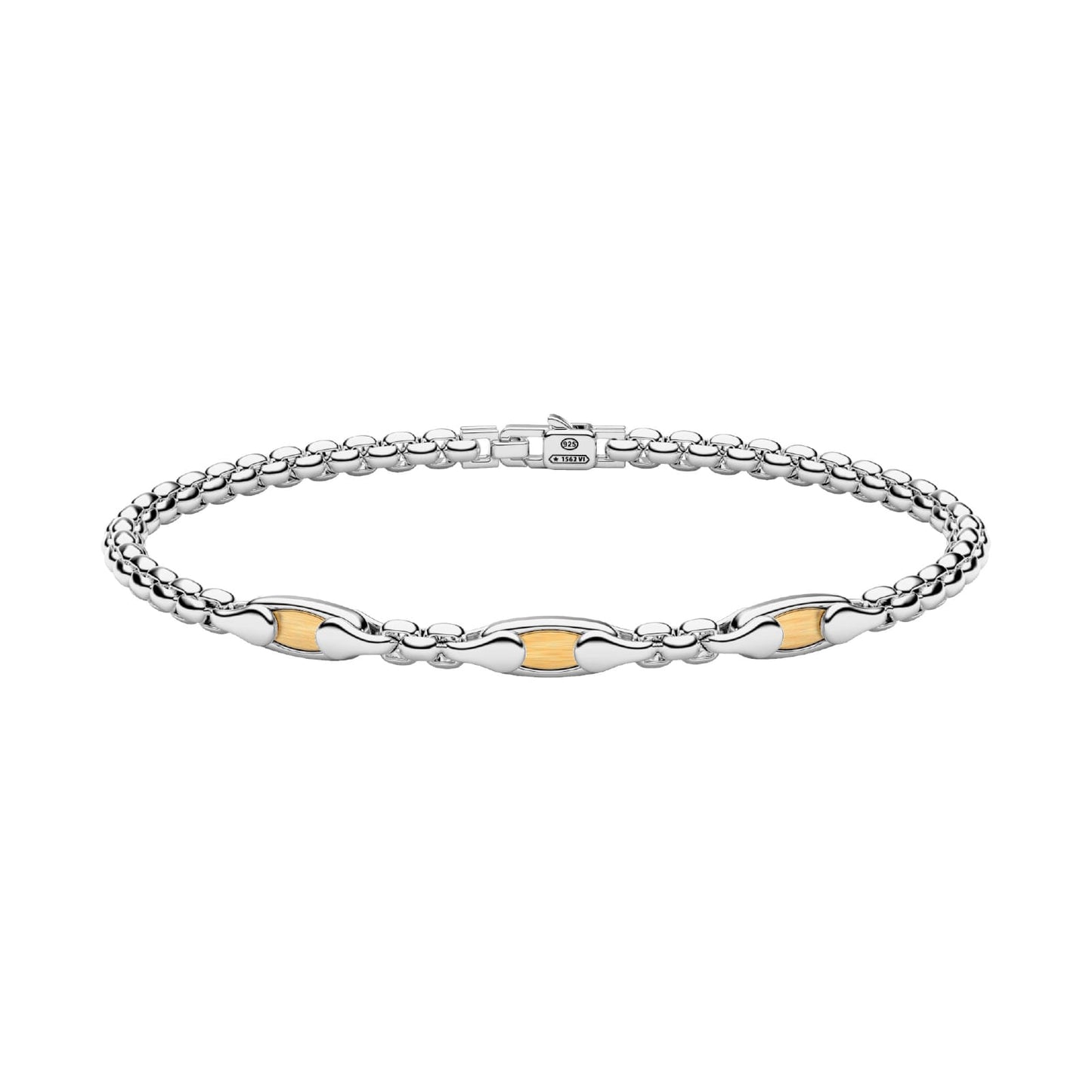 Bracciale maschile Zancan Insignia in argento 925 con piastra centrale decorata da oro rosa 18kt e una fila di spinelli neri naturali.