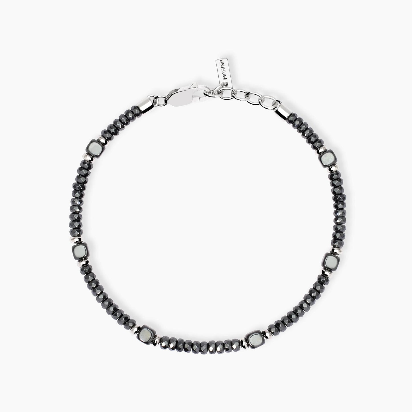 Bracciale Uomo in Argento con Rondelle Faccettate ed Ematite Mabina Gioielli 533855