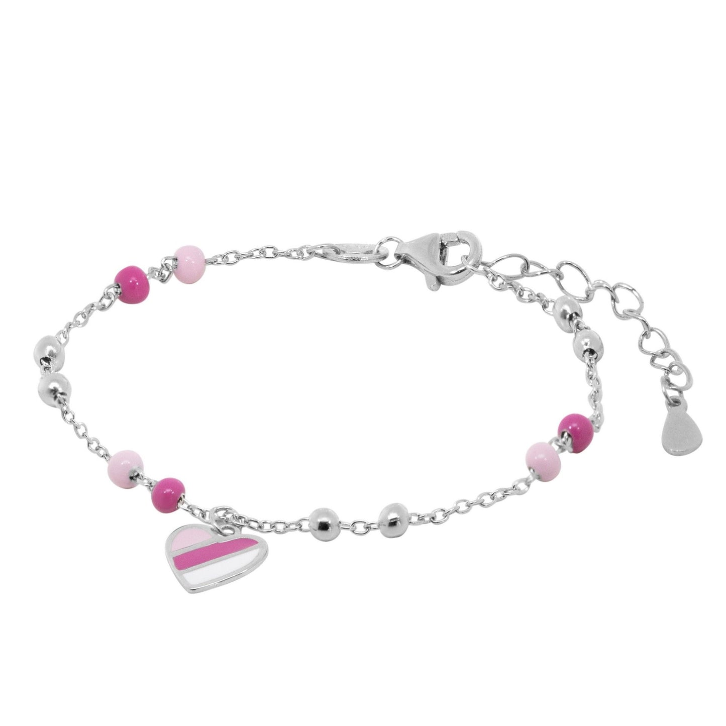 Bracciale per bambina ChiMiAma in argento 925 con piccolo charm a forma di cuore smaltato in rosso - Alfano Gioielli