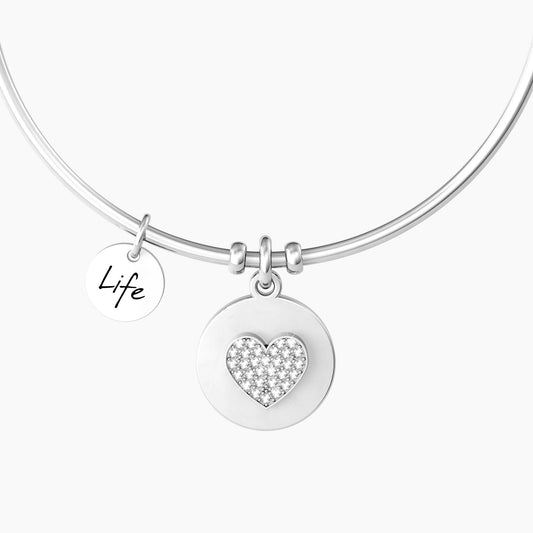 Bracciale rigido KIDULT Cuore | la mia mamma in acciaio con cristalli e incisione - Codice 732160