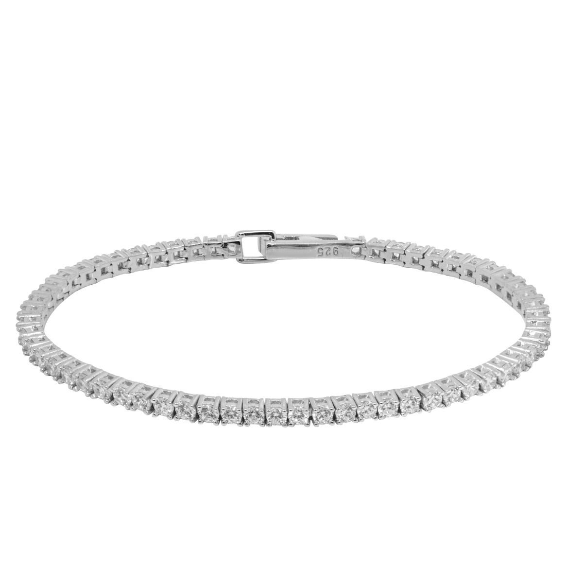 Bracciale rigido stile tennis ChiMiAma in argento 925 con pavé di zirconi bianchi e cuore centrale lucido - Alfano Gioielli